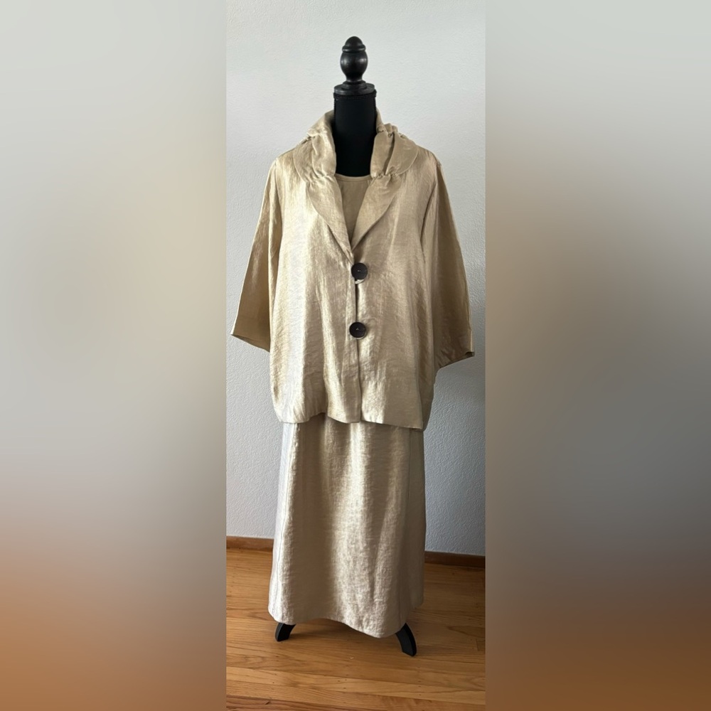 Connie’s Moon Light Gold Shimmer Oversized Boho 3pc Maxi Skirt Suit Size XL
